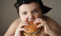 boy kid fat  burger food  health sports cap hungry